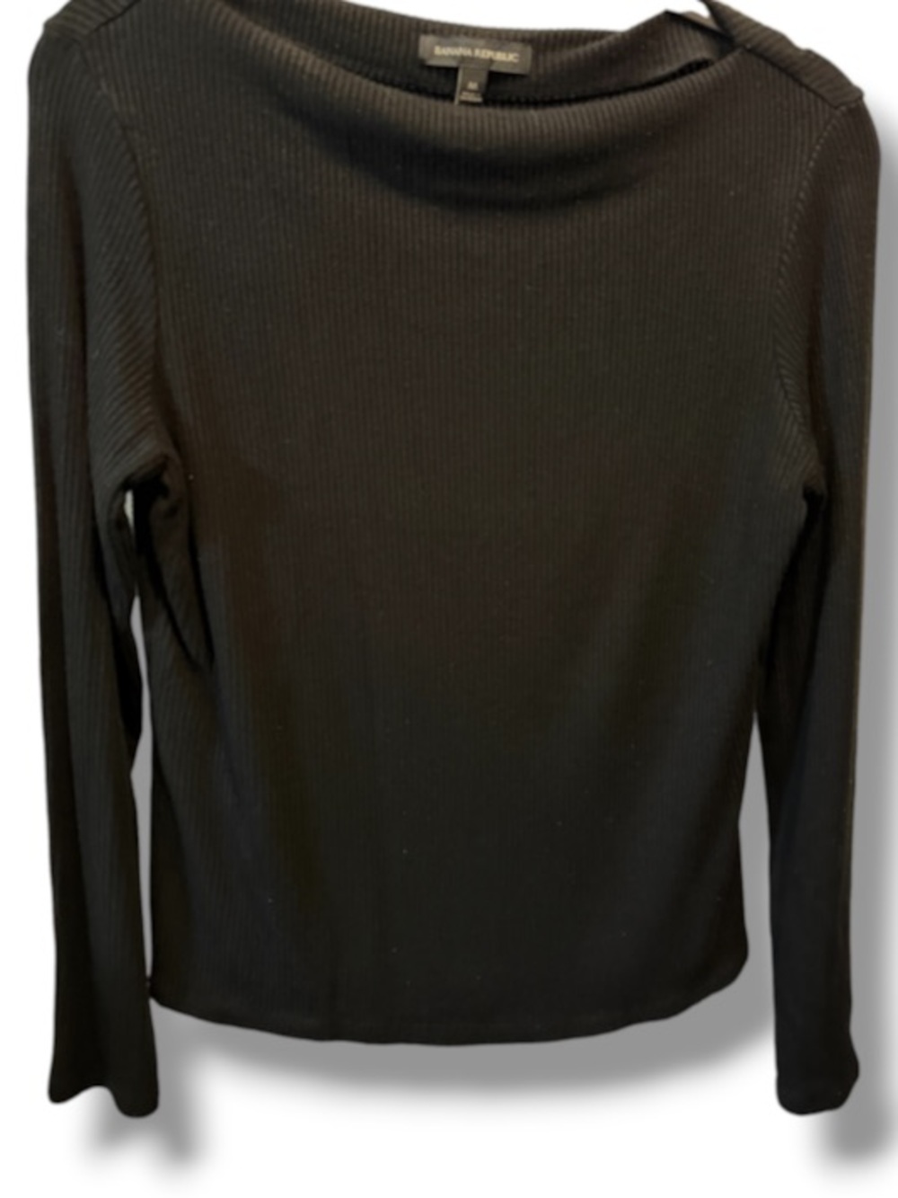 Banana Republic Women’s Black Ribbed Boatneck Draped Long Sleeve Top